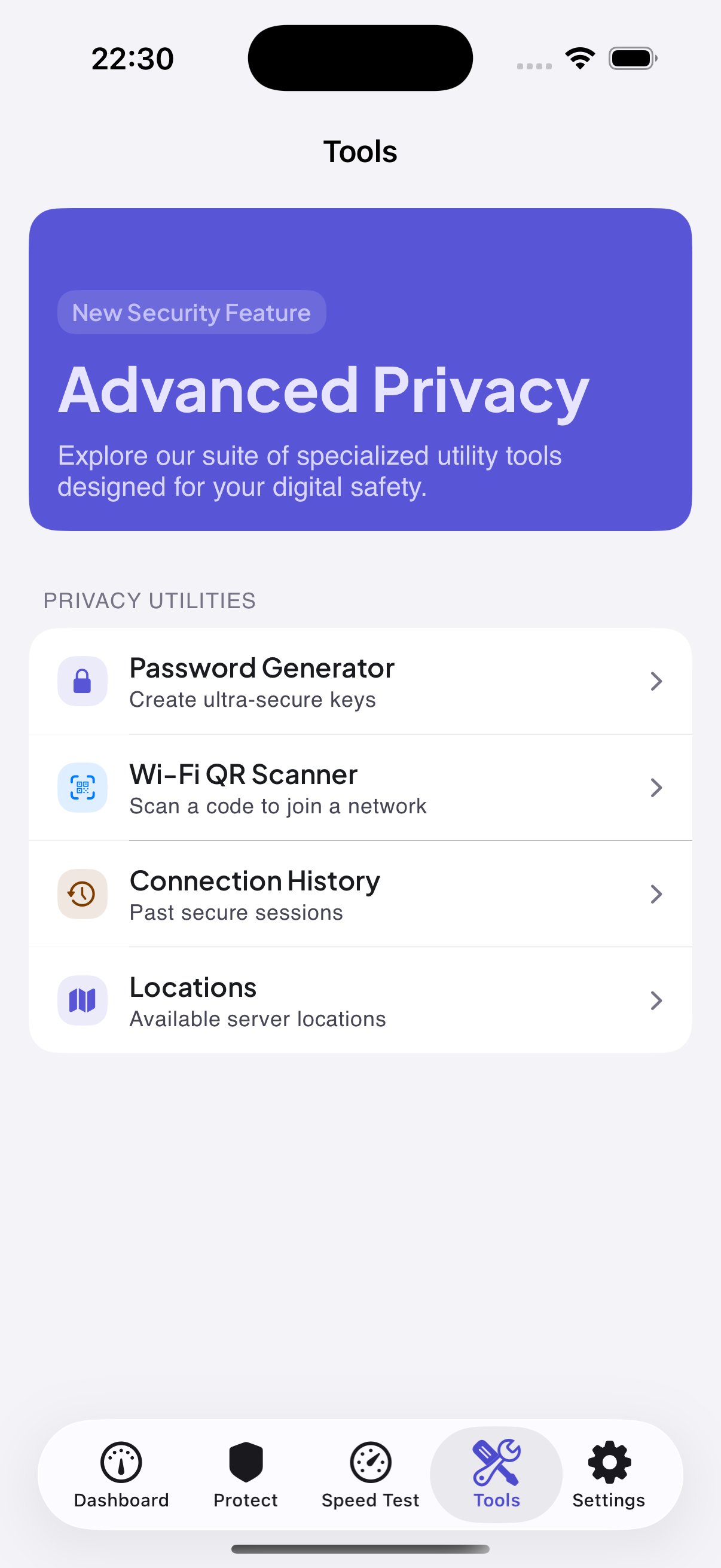 Auralink network tools screen with a list of network utilities